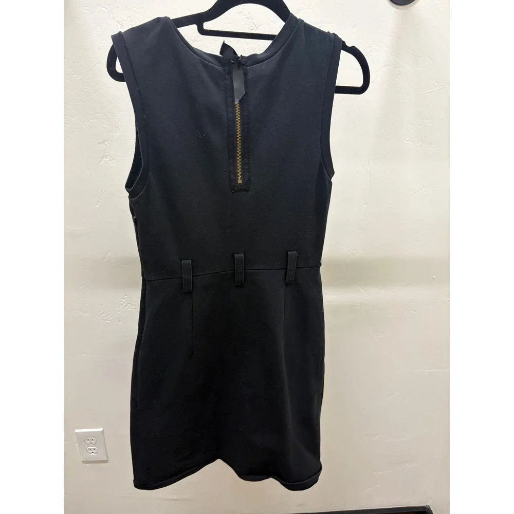 Tory Burch Black Sleeveless Wrap Front Sheath Dress Gold Back Zip XS old money
